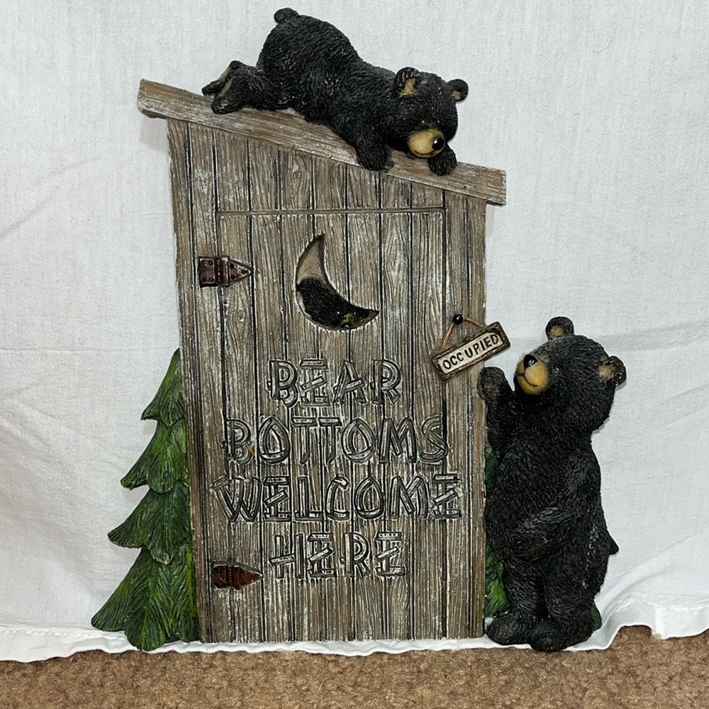 Bear bottoms welcome here outhouse 3 bears hanging around resin wall plaque